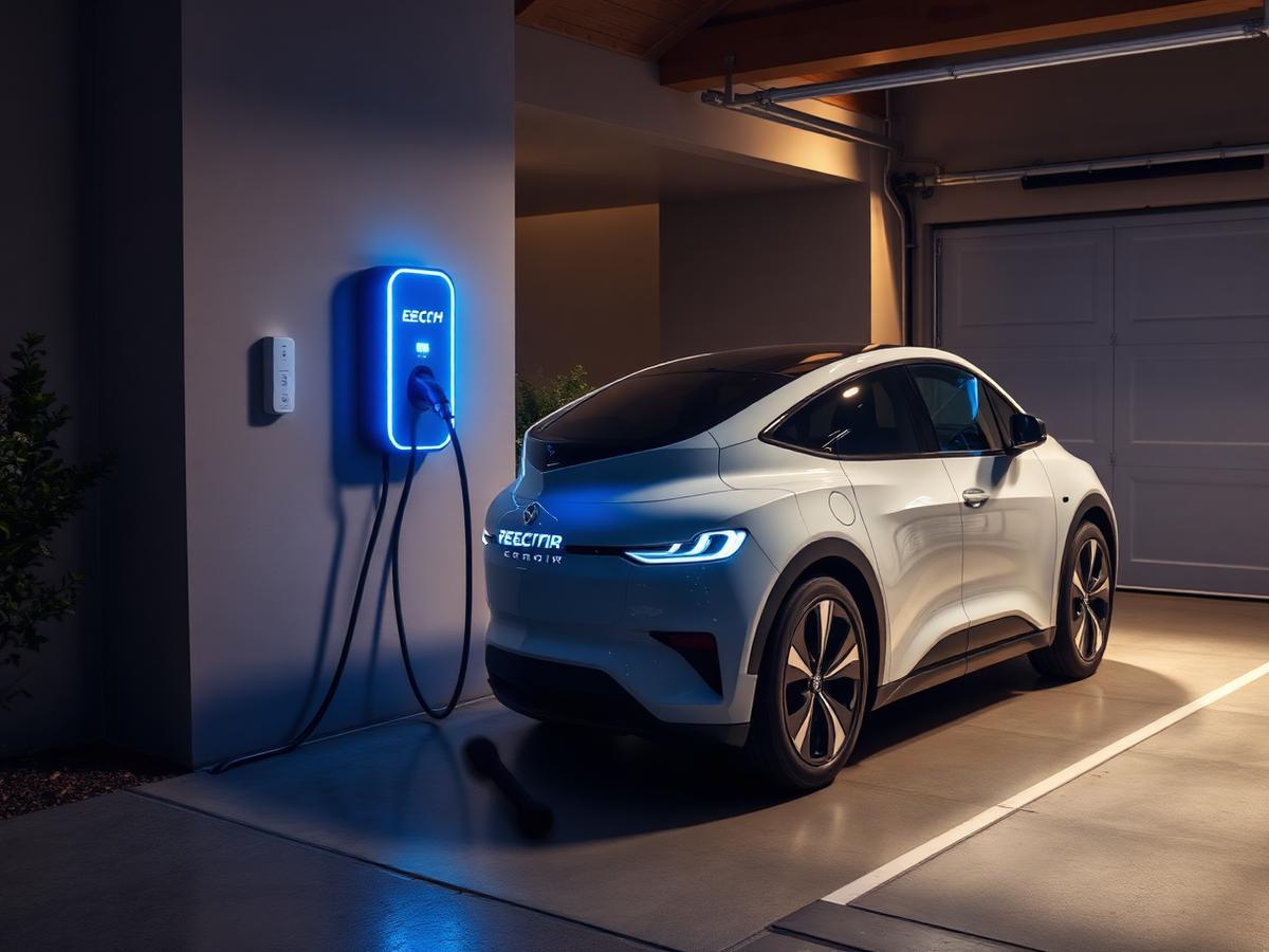 Carregador de veículo elétrico instalado em garagem residencial